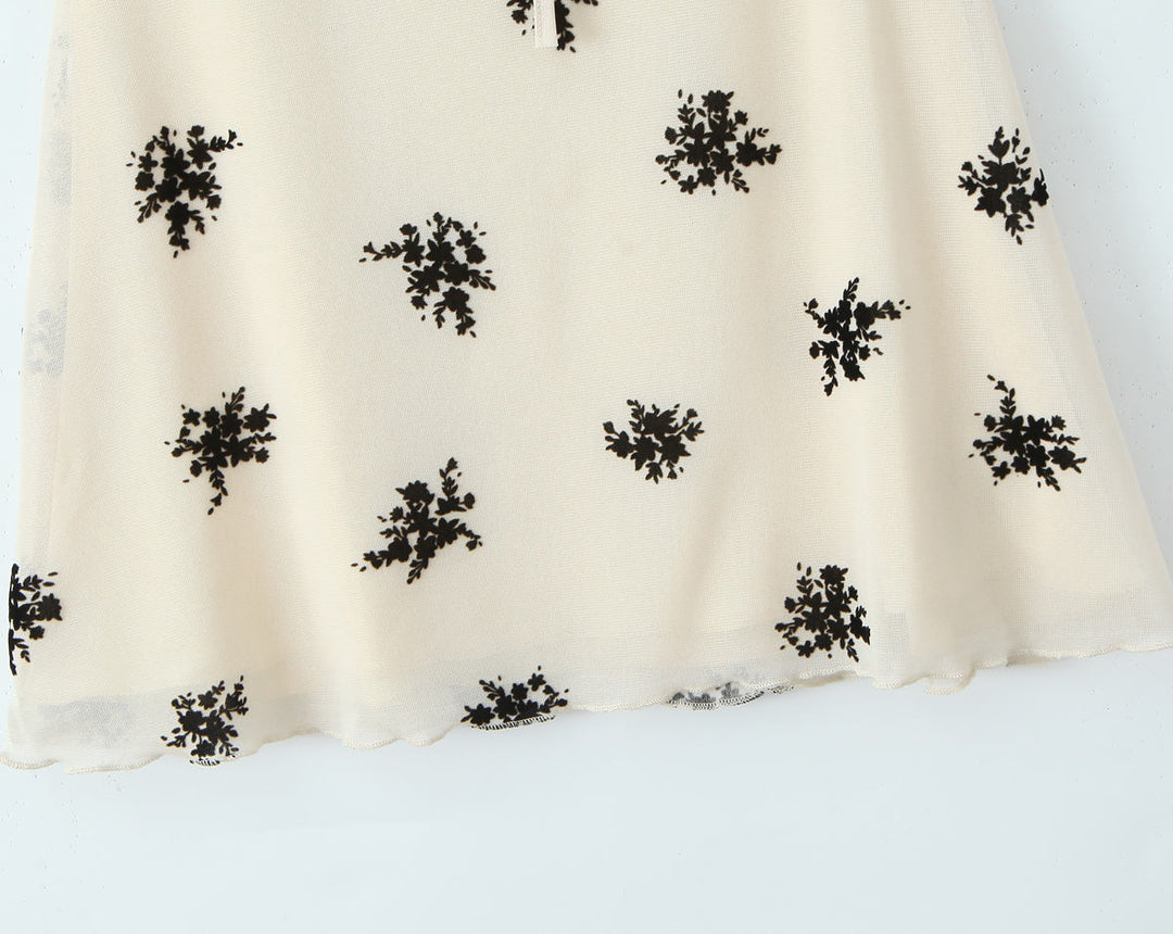 Reed Beige Floral Print Front Lace Up Square Collar Sleeveless Mini  Dress