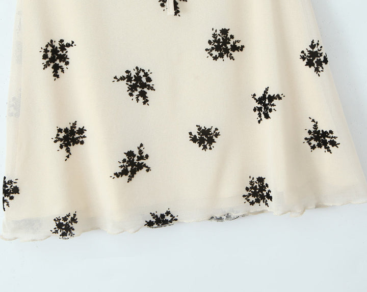 Reed Beige Floral Print Front Lace Up Square Collar Sleeveless Mini  Dress
