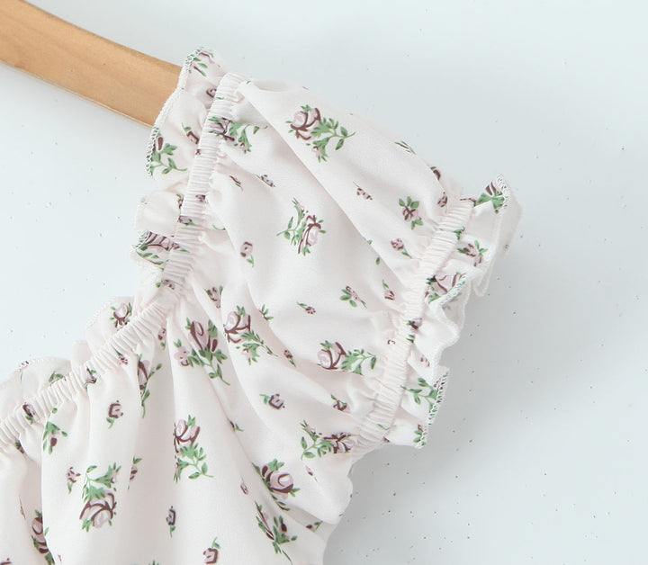 Grady White Floral Short Sleeve Square Collar Smocked Back Mini Dress