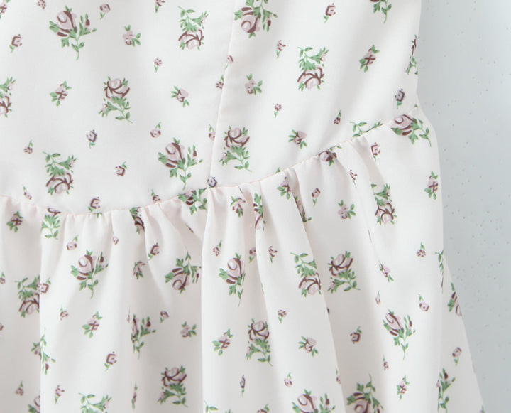 Grady White Floral Short Sleeve Square Collar Smocked Back Mini Dress