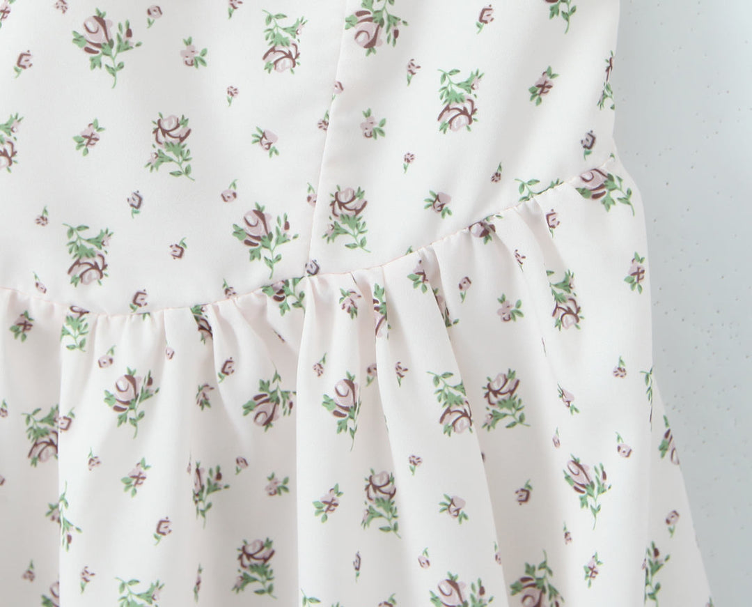 Grady White Floral Short Sleeve Square Collar Smocked Back Mini Dress