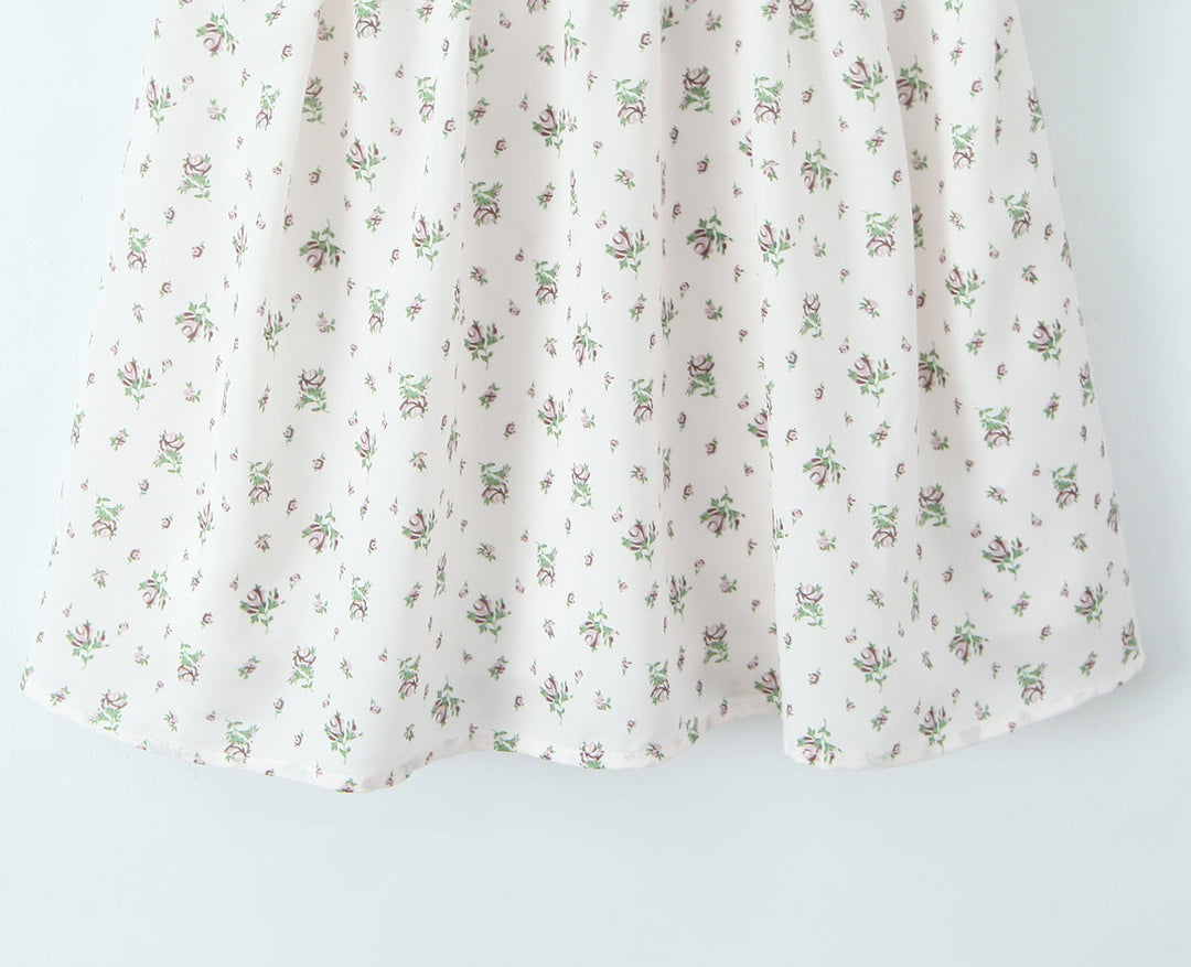 Grady White Floral Short Sleeve Square Collar Smocked Back Mini Dress