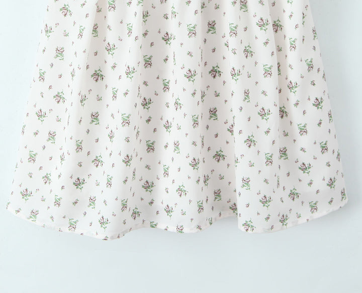 Grady White Floral Short Sleeve Square Collar Smocked Back Mini Dress