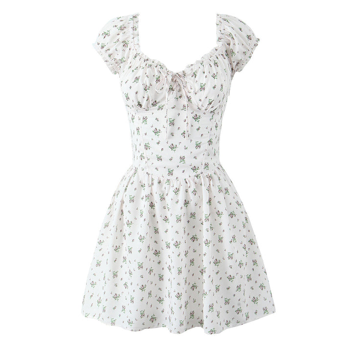 Grady White Floral Short Sleeve Square Collar Smocked Back Mini Dress