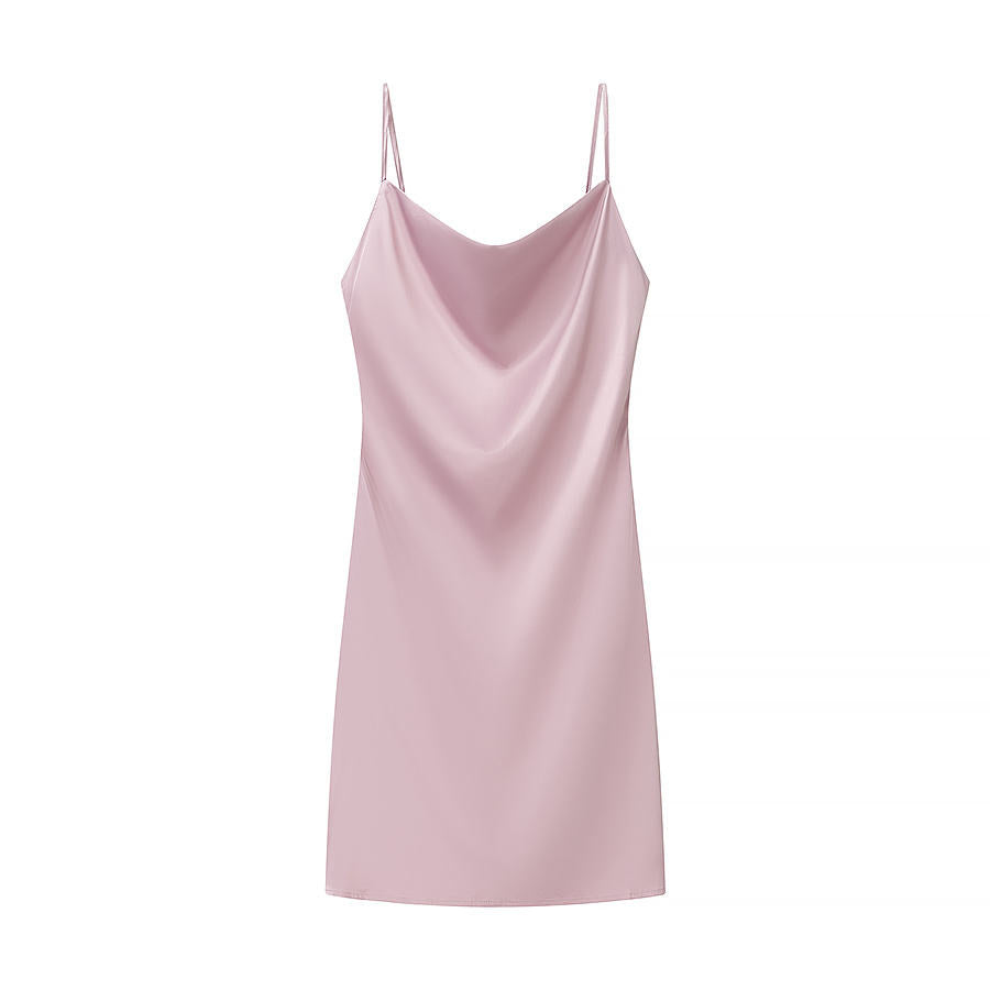 Keegan Pink Cowl Neck Satin Sleeveless Mini Dress
