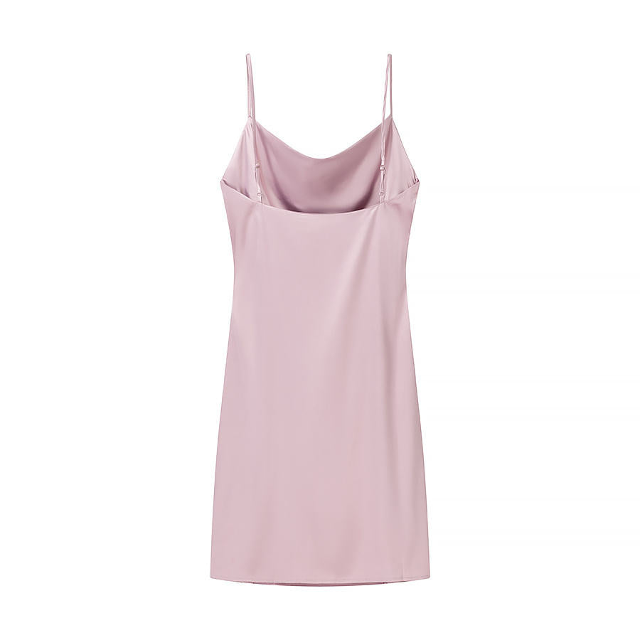 Keegan Pink Cowl Neck Satin Sleeveless Mini Dress