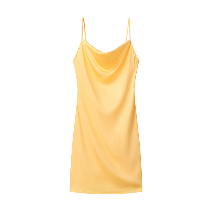 Keegan Yellow Cowl Neck Satin  Sleeveless Mini Dress