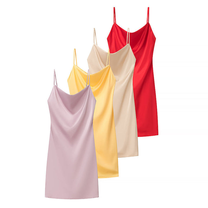 Keegan Yellow Cowl Neck Satin  Sleeveless Mini Dress
