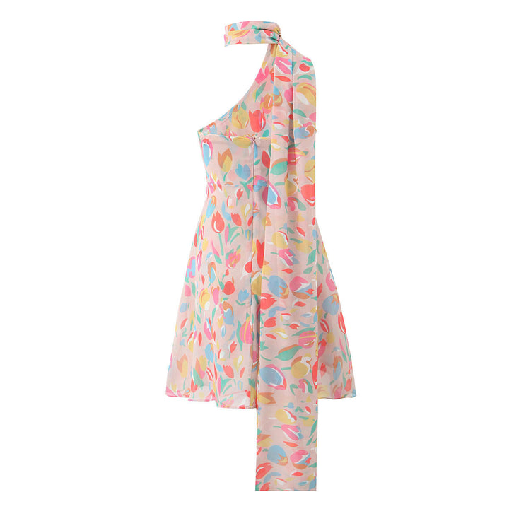 Iker Multicolor Floral Asymmetrical Halter Neck Mini Dresses