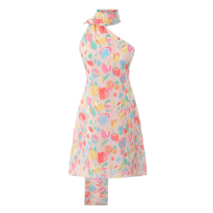 Iker Multicolor Floral Asymmetrical Halter Neck Mini Dresses