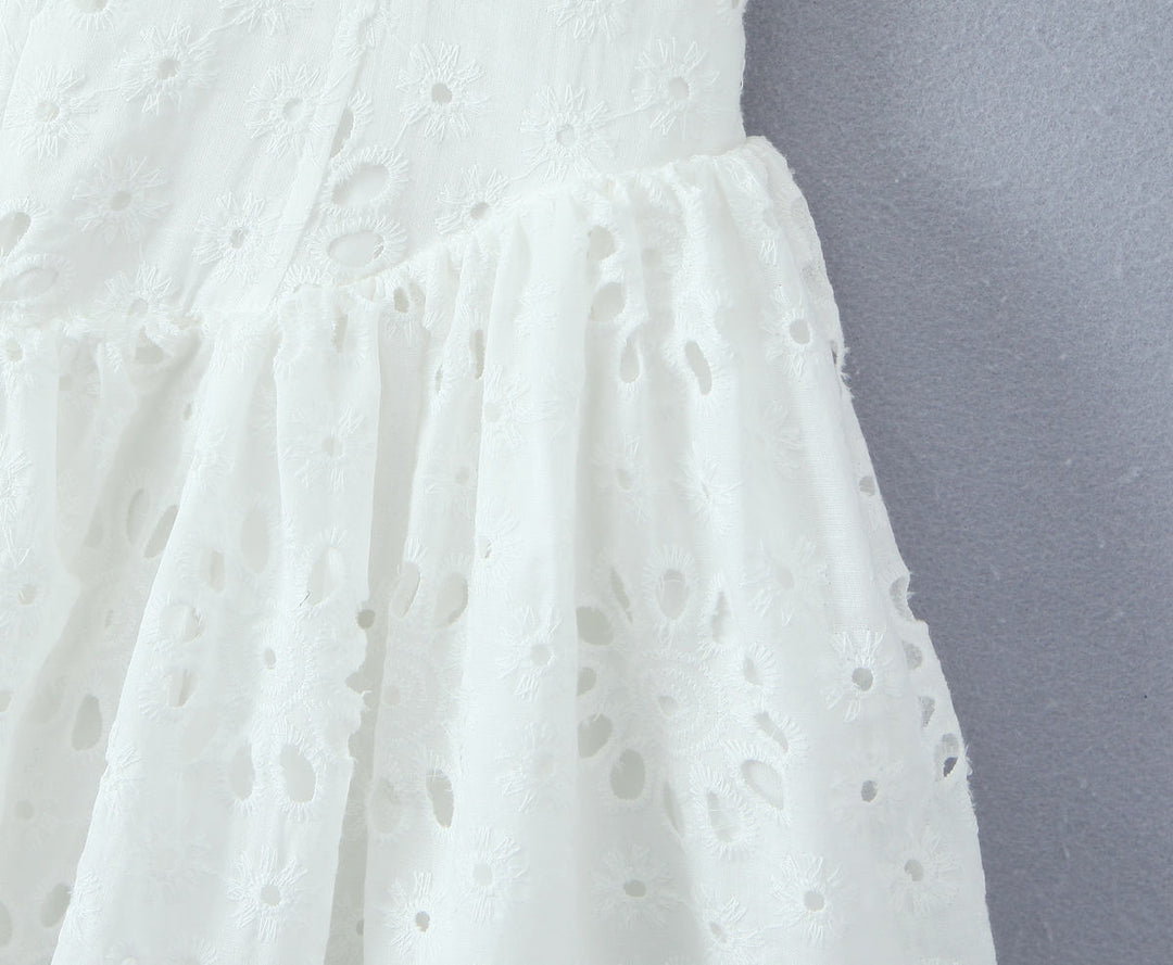 Holden Back Hollow Out White Embroidery Eyelet Sleeveless Halter Mini Dress