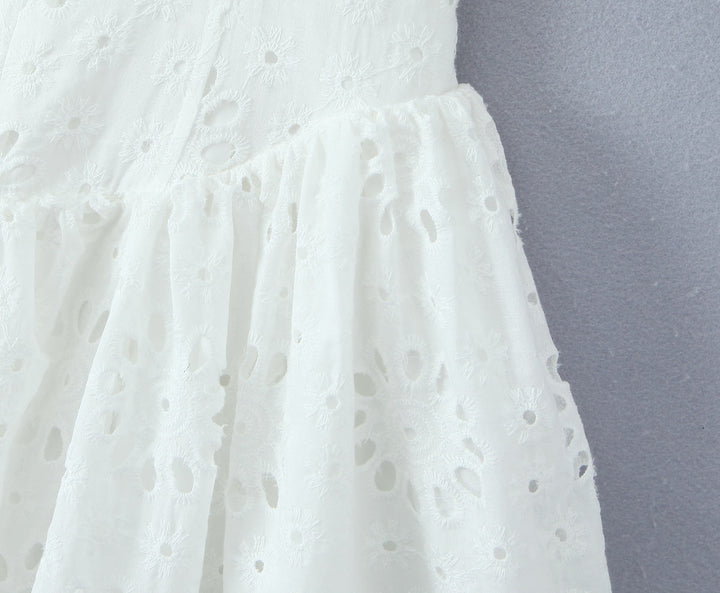 Holden Back Hollow Out White Embroidery Eyelet Sleeveless Halter Mini Dress