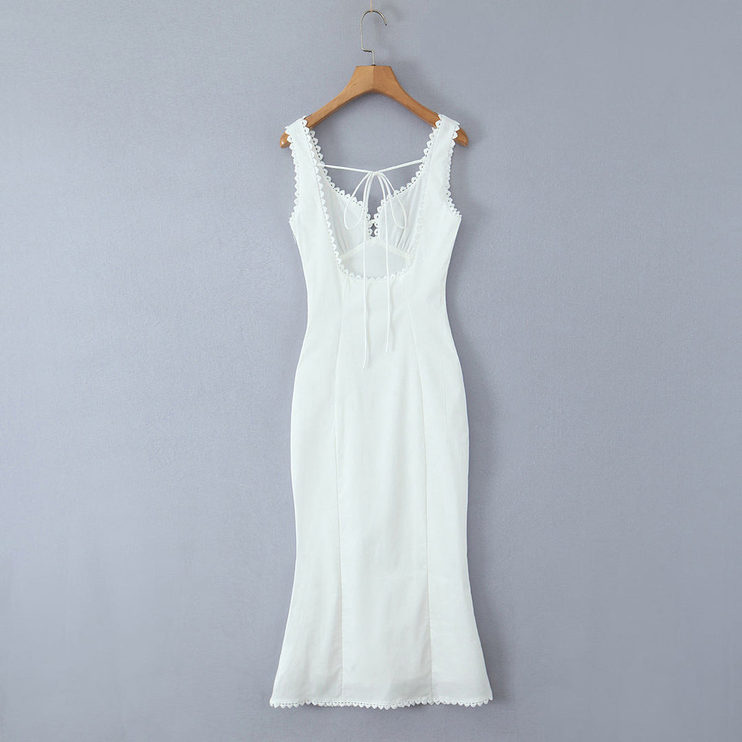 Beckett White Shoulder Strap Lace Up Maxi Dress