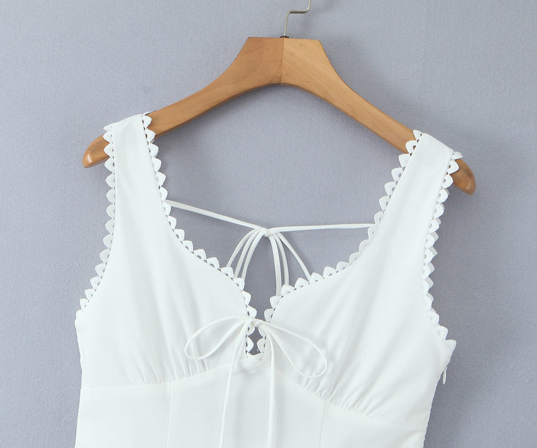 Beckett White Shoulder Strap Lace Up Maxi Dress