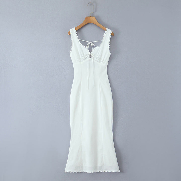 Beckett White Shoulder Strap Lace Up Maxi Dress