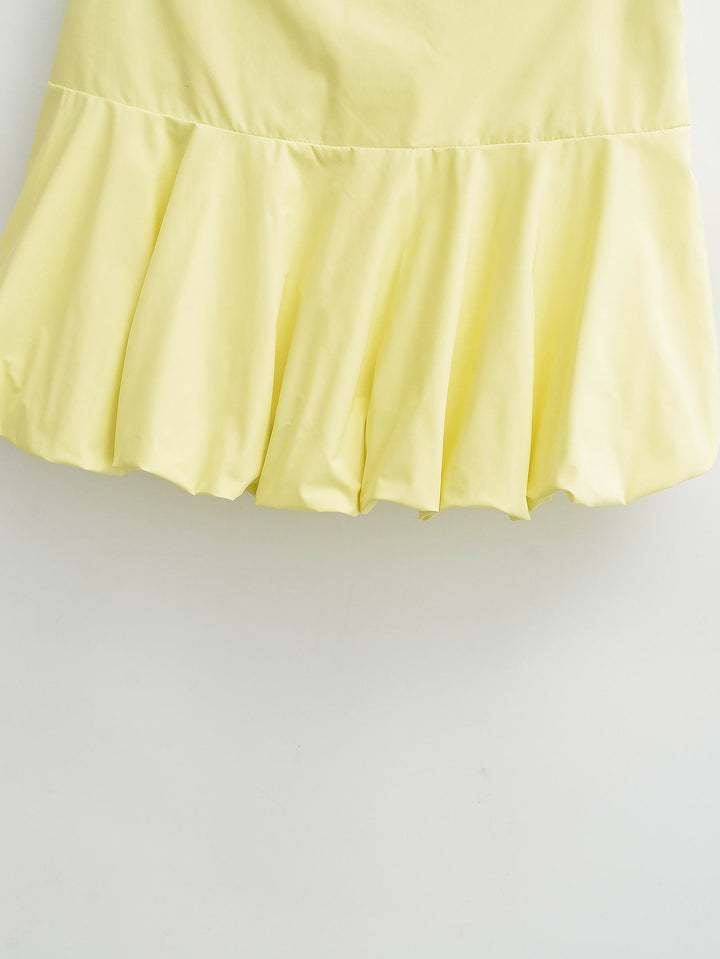 Karter Yellow Zipper Fly Pleated Casual Mini Skirt
