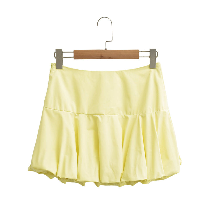 Karter Yellow Zipper Fly Pleated Casual Mini Skirt