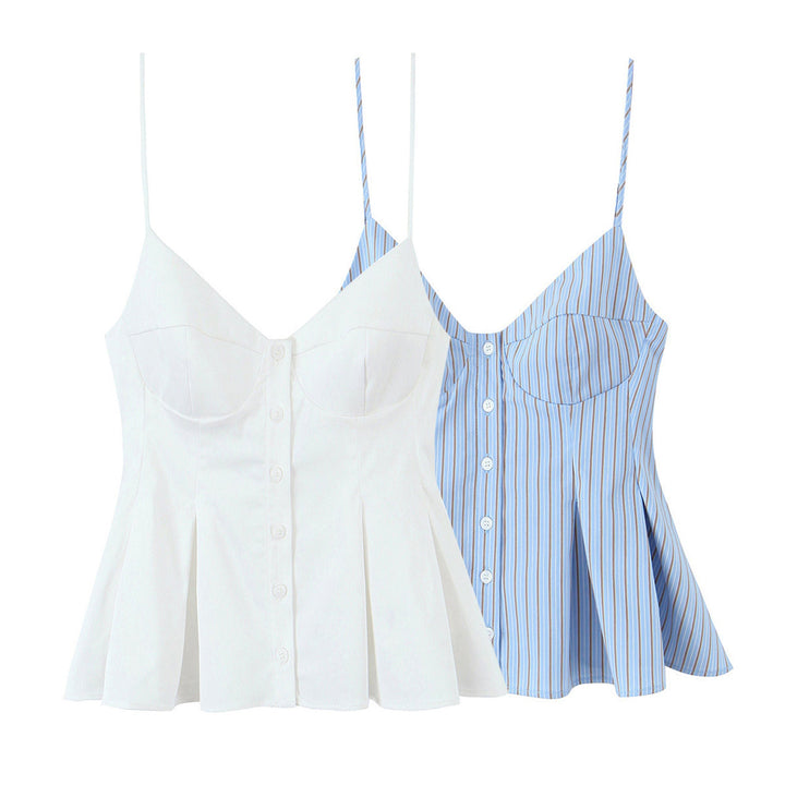 Boone White V Neck Spaghetti Strap Striped Summer Tank Top