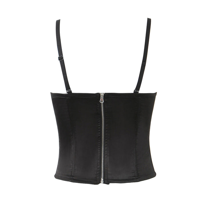 Houston Black Bone Back Zipper Slim Fit Crop Tanks Tops  Bone