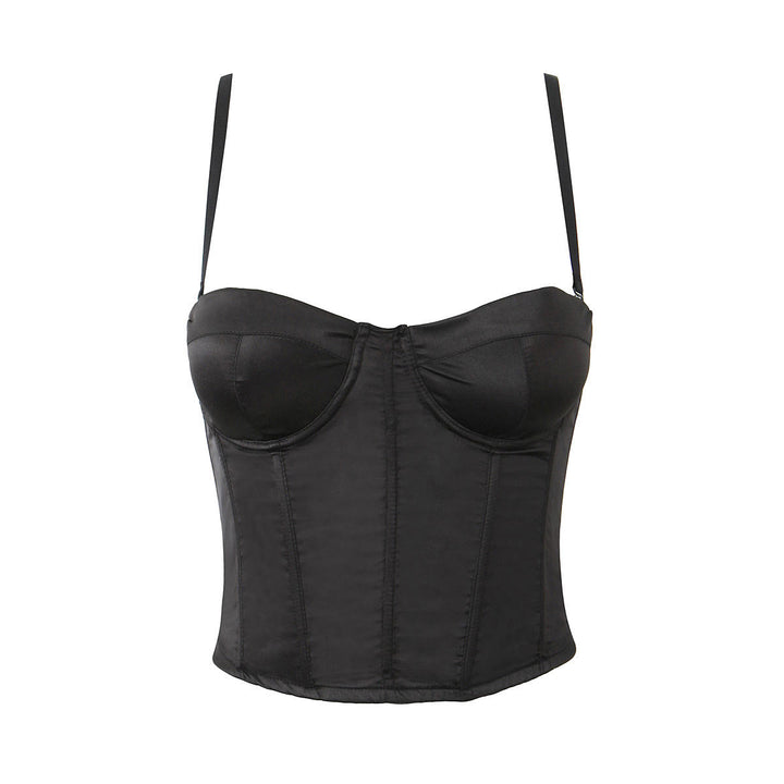 Houston Black Bone Back Zipper Slim Fit Crop Tanks Tops  Bone