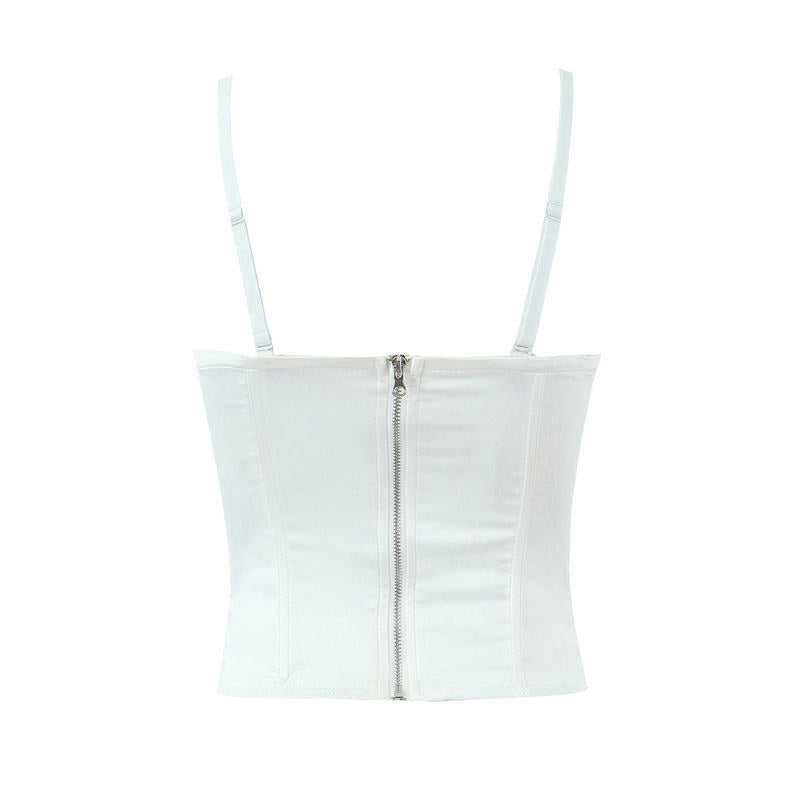 Houston White Bone Back Zipper Slim Fit Crop Tanks Tops  Bone