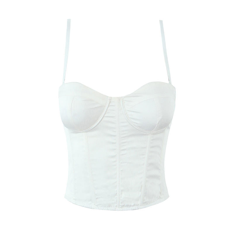 Houston White Bone Back Zipper Slim Fit Crop Tanks Tops  Bone