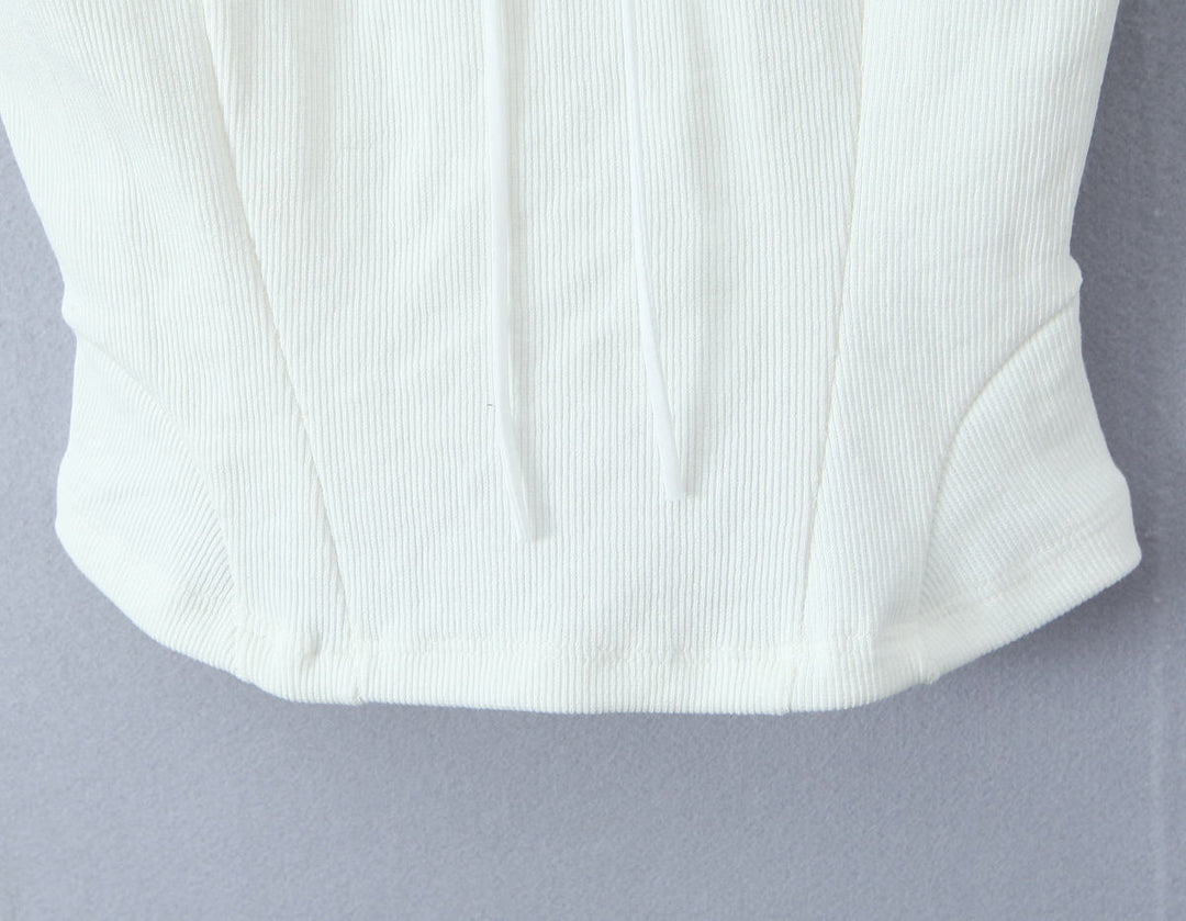 Elian White Embroided Front Lace Up Tank Tops