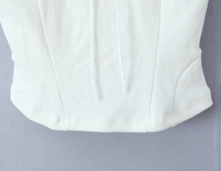 Elian White Embroided Front Lace Up Tank Tops