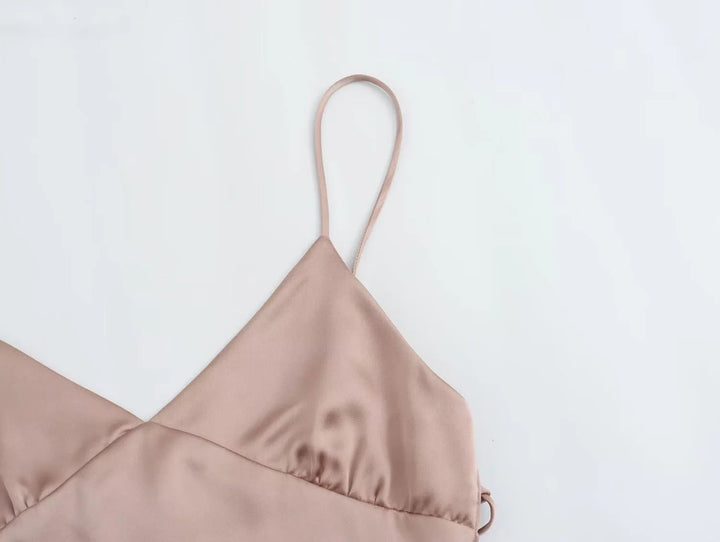 Saanvi Nude Pink Spaghetti Strap Side Lace Up Crop Tank Top