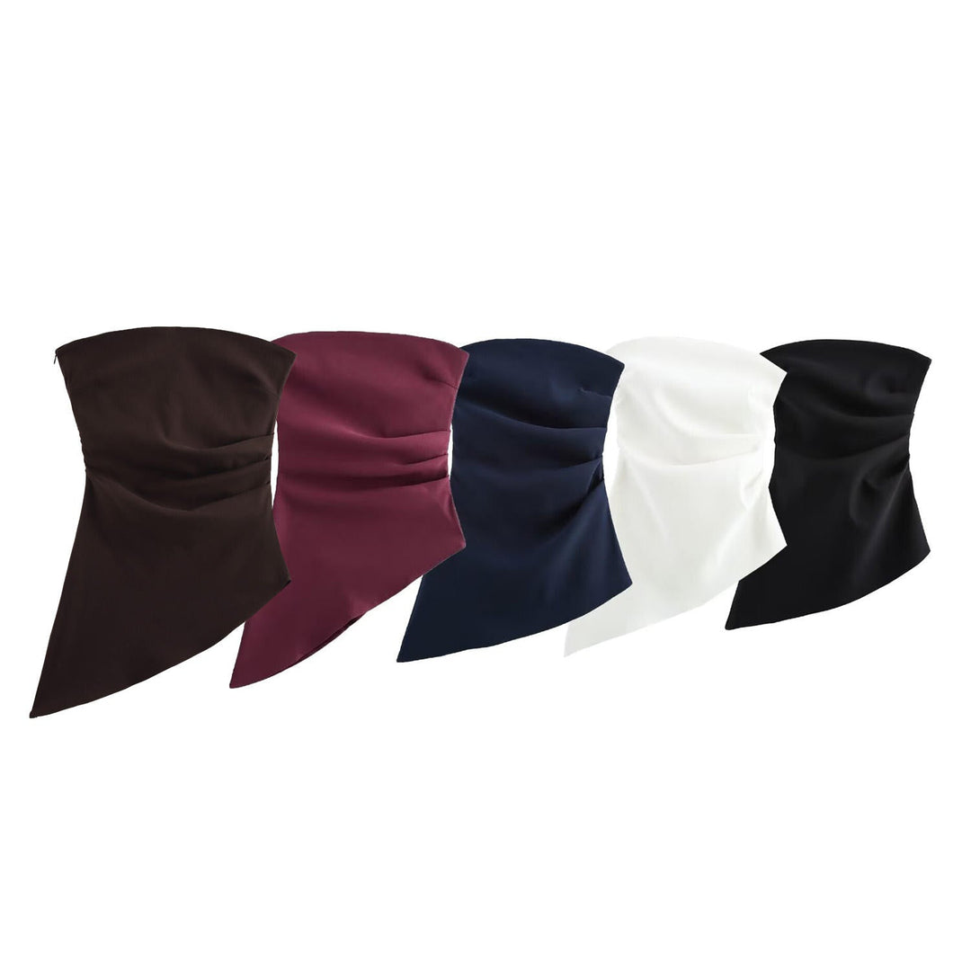 Riya Brown Tube Asymmetrical Pleated Casual  Tank Top