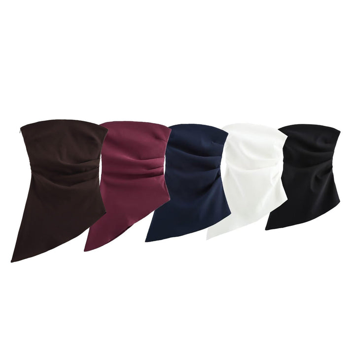 Riya Brown Tube Asymmetrical Pleated Casual  Tank Top