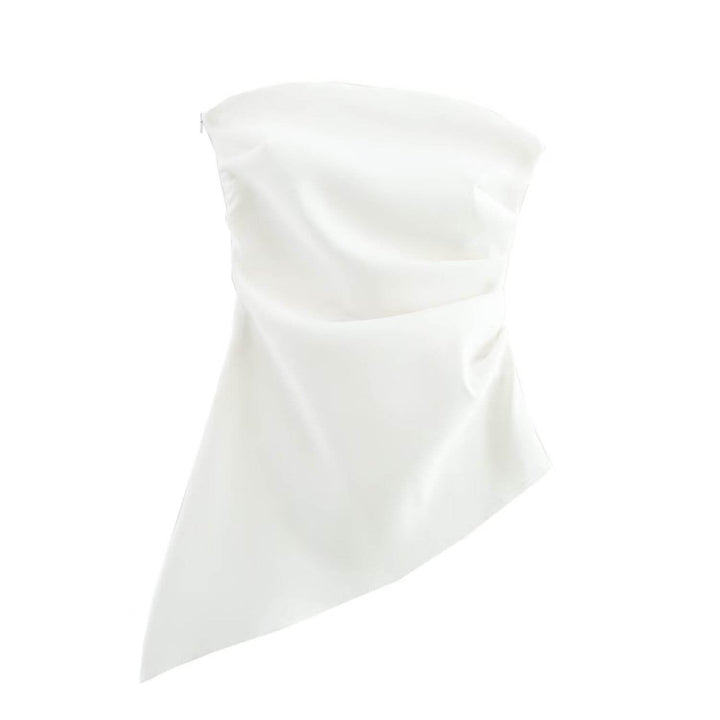 Riya White Tube Asymmetrical Pleated Casual  Tank Top