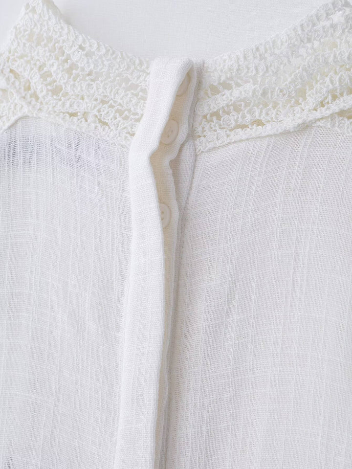 Ellison White Temperament Crochet Detail Short Sleeve Shirt Top