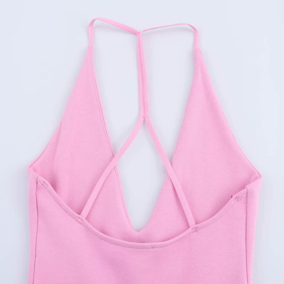 Oaklee Pink Back Hollow Out Sleeveless Halter Mini Dress