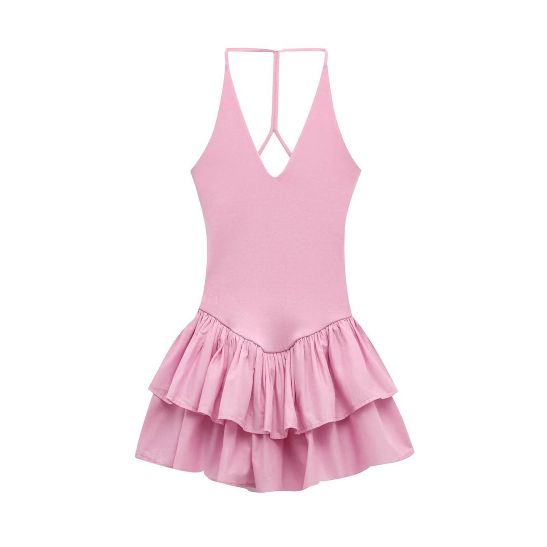 Oaklee Pink Back Hollow Out Sleeveless Halter Mini Dress