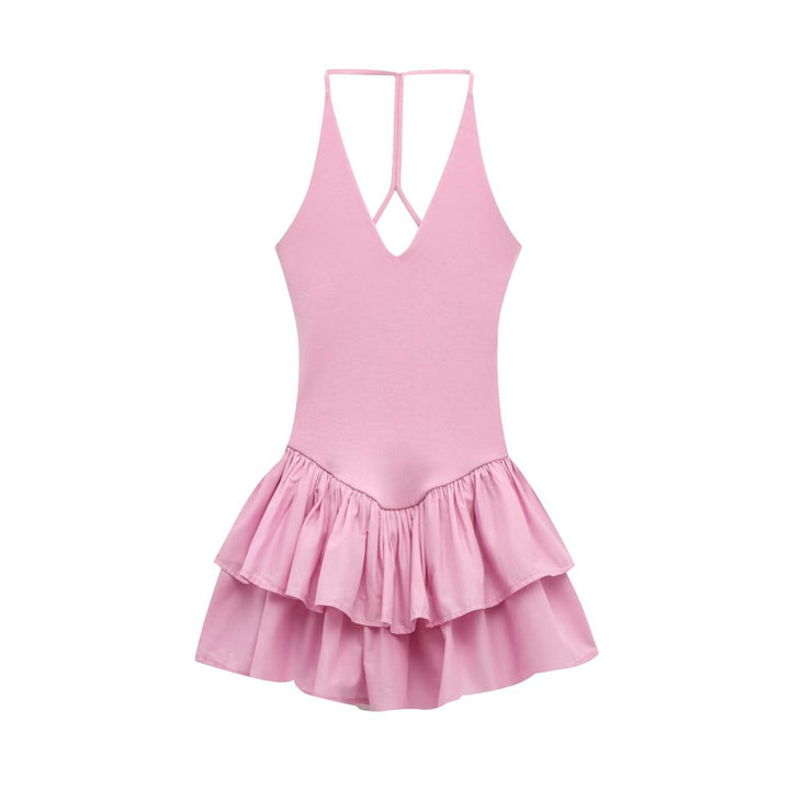 Oaklee Pink Back Hollow Out Sleeveless Halter Mini Dress