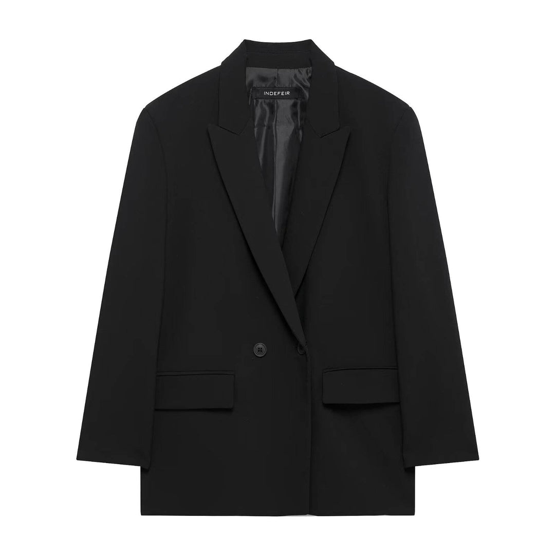 Zion Black Notched Collar Long Sleeve Outerwear Double Breasted Blazer