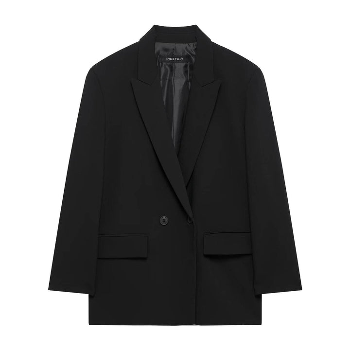 Zion Black Notched Collar Long Sleeve Outerwear Double Breasted Blazer