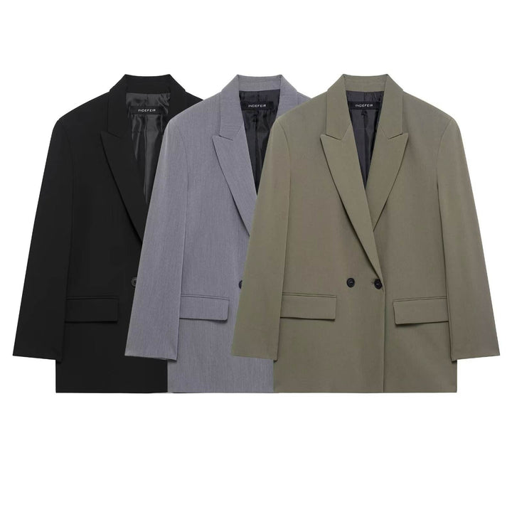 Zion Black Notched Collar Long Sleeve Outerwear Double Breasted Blazer