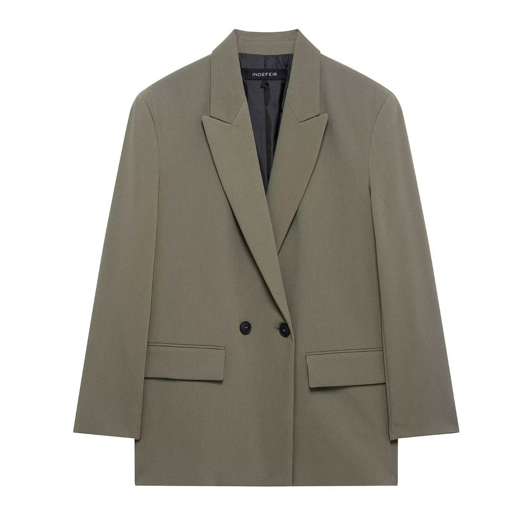 Zion Gray Notched Collar Long Sleeve Outerwear Double Breasted Blazer