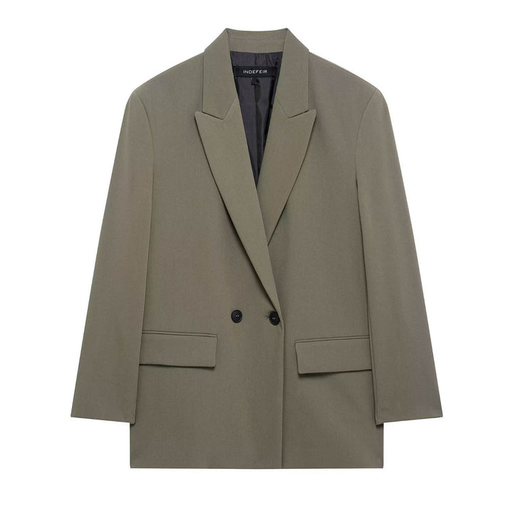 Zion Gray Notched Collar Long Sleeve Outerwear Double Breasted Blazer