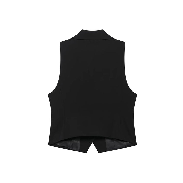 Meilani Black Single Breasted Notched Collar Sleeveless Vest