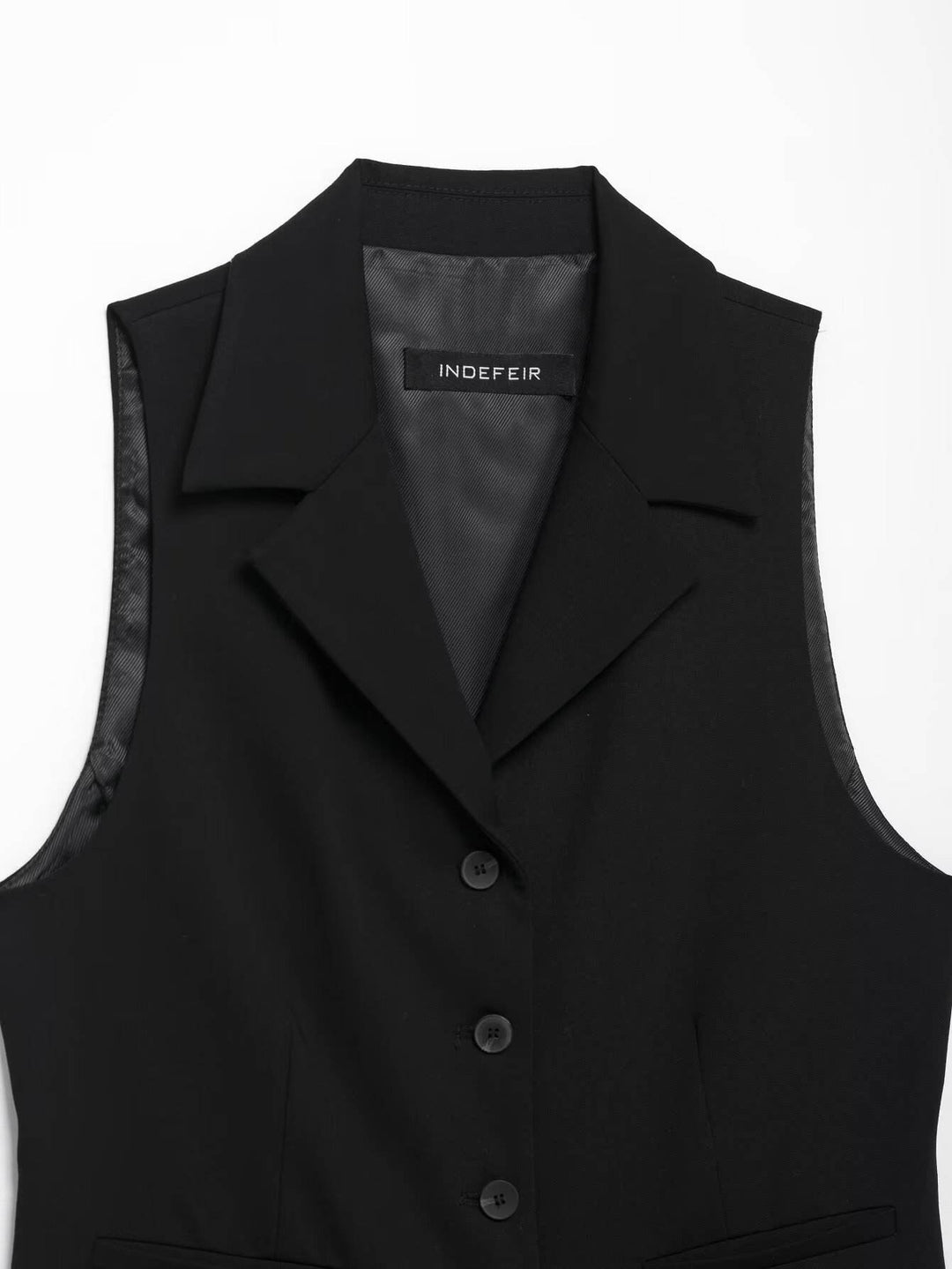 Meilani Black Single Breasted Notched Collar Sleeveless Vest