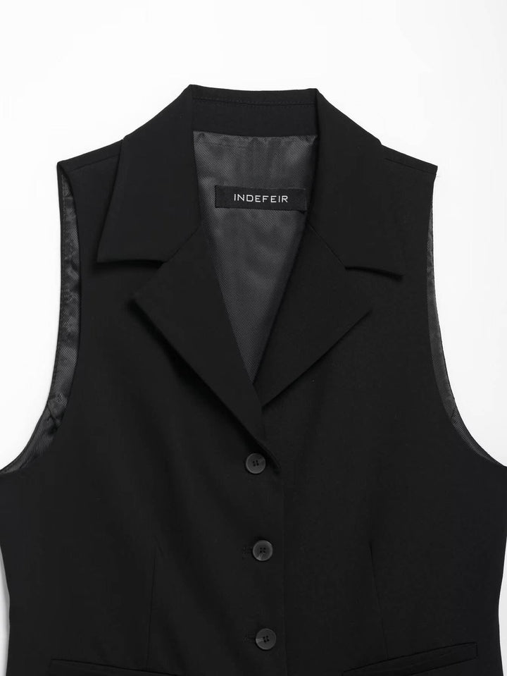 Meilani Black Single Breasted Notched Collar Sleeveless Vest