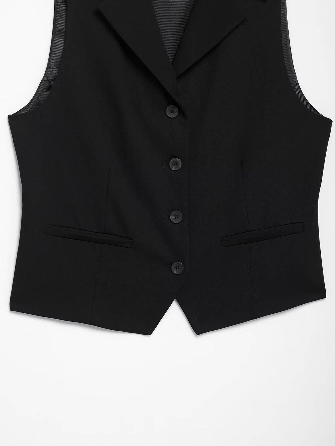 Meilani Black Single Breasted Notched Collar Sleeveless Vest