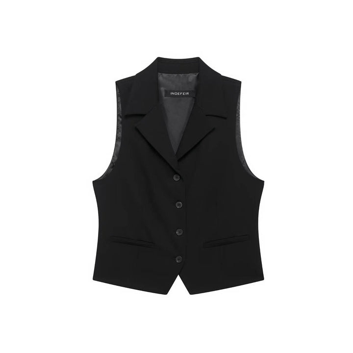 Meilani Black Single Breasted Notched Collar Sleeveless Vest