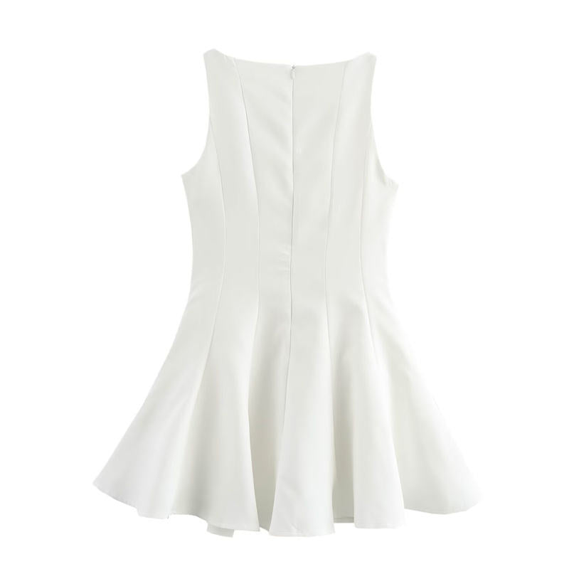 Celia White Wide Swing Halter Neck Waist Slim Mini Dress
