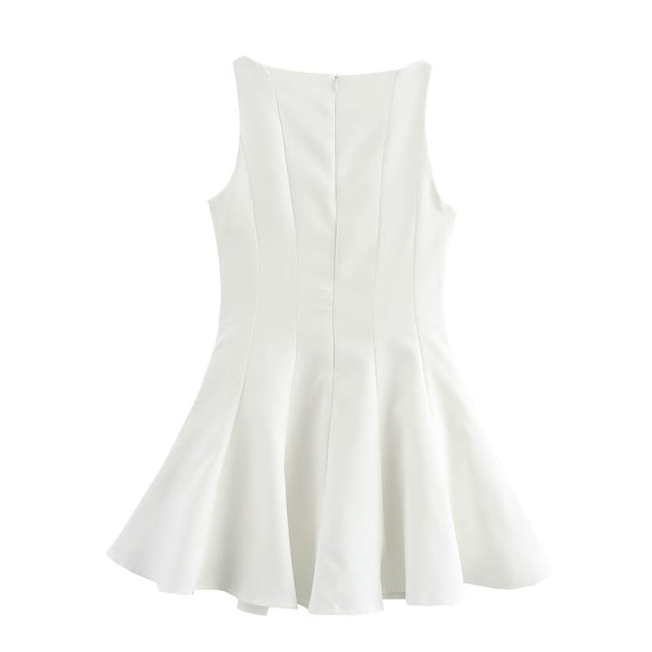 Celia White Wide Swing Halter Neck Waist Slim Mini Dress