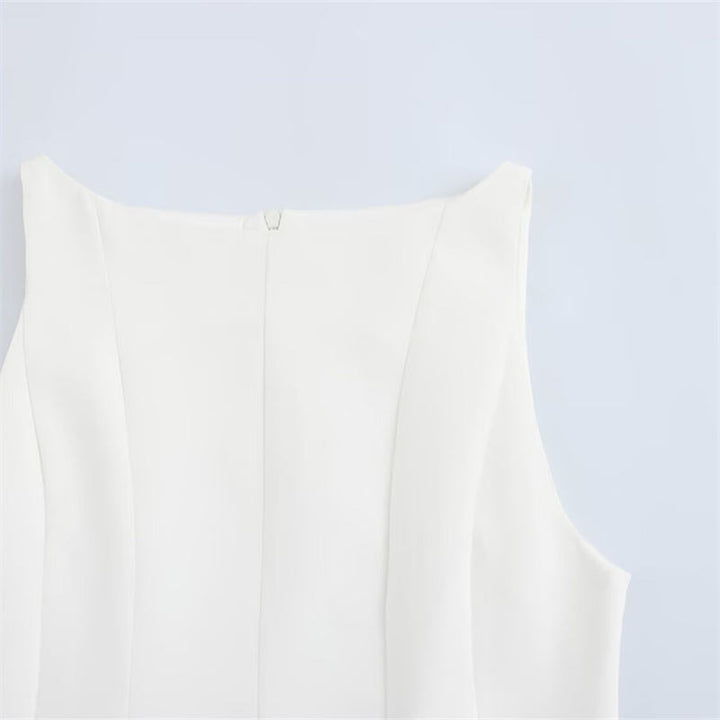 Celia White Wide Swing Halter Neck Waist Slim Mini Dress