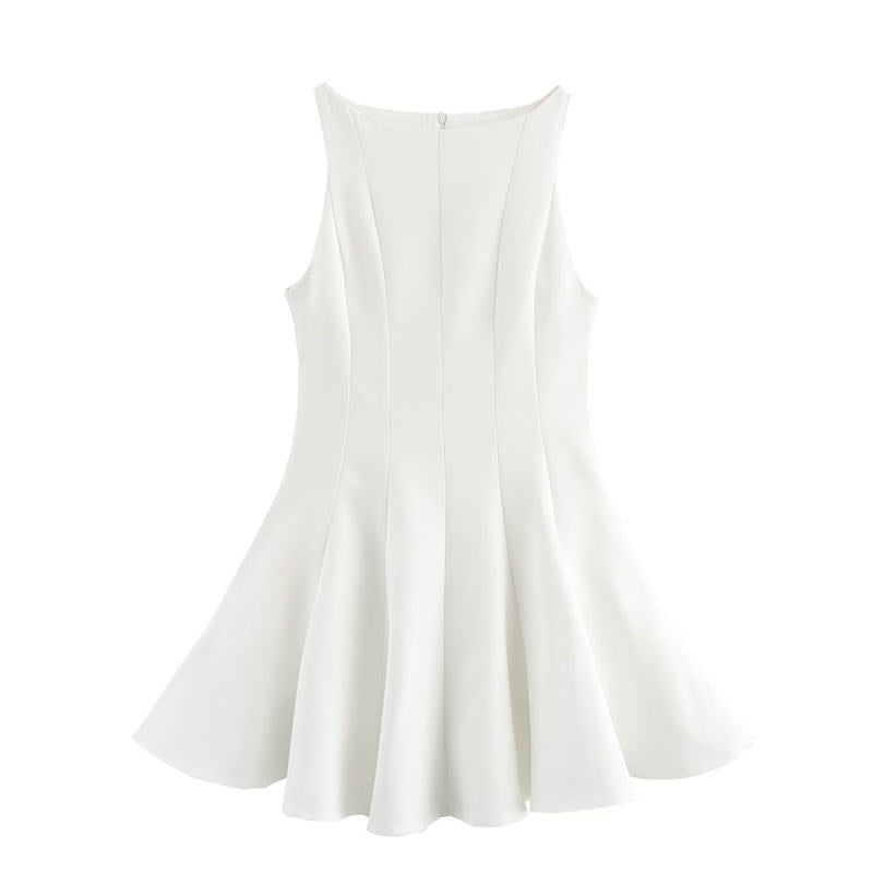 Celia White Wide Swing Halter Neck Waist Slim Mini Dress